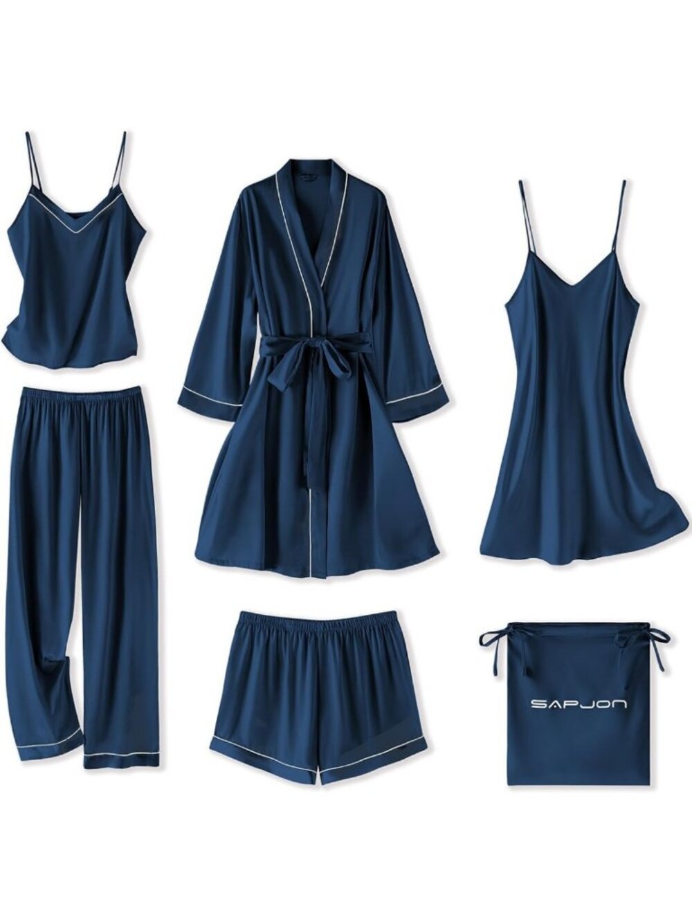 Silk Pajama Set for Women - 6PC Satin Robe, Nightgown & Cami Sleepwear